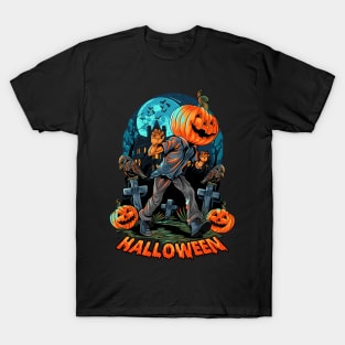 Pumpkin headed human and halloween haunt T-Shirt